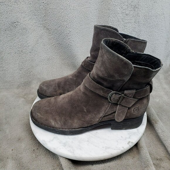 Born Shoes Womens Size 8.5 Brown Suede Syd Buckle Strap Ankle Boots - Picture 1 of 9